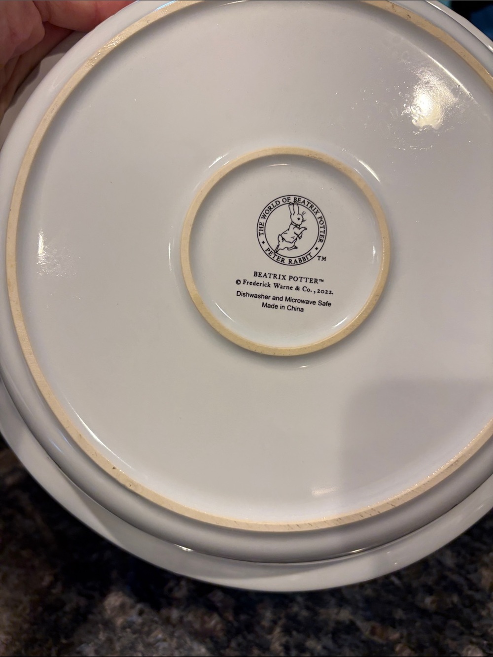 Peter Rabbit beatrix potter Frederick Warner pie plate with Light Blue Rim - Picture 8 of 8